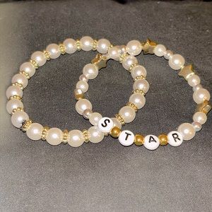 Anklet and bracelet bundle. White and gold with star charms